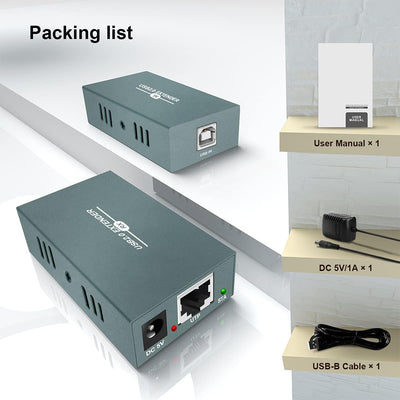 GREATHTEK USB 2.0 Extender, USB over Ethernet Cat 5e/6/7 up to 50m/165ft, 4 Hubs USB Extender Rj45,