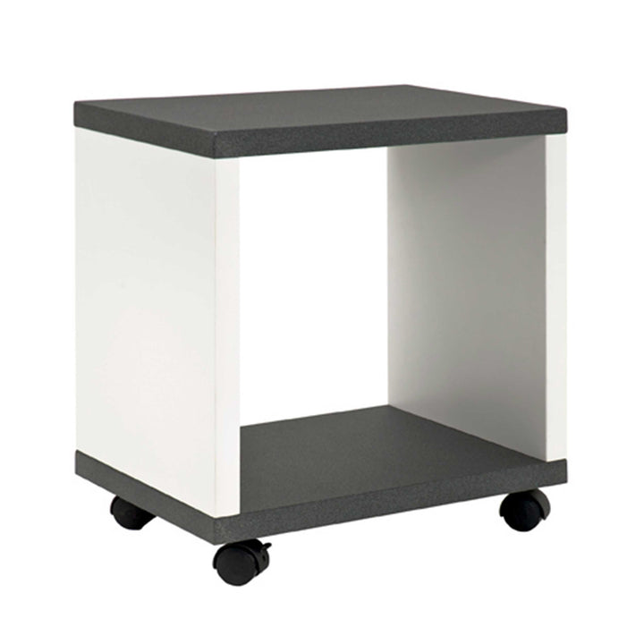 HAKU Möbel Beistelltisch auf Rollen, MDF, granitoptik-weiss, B 43 x T 30 x H 48 cm Granitoptik-weiss