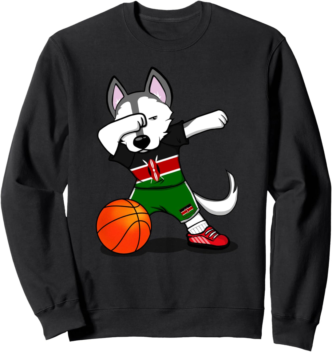 Dabbing Husky Hund Kenia Basketball Mannschaft Flagge Sport Sweatshirt
