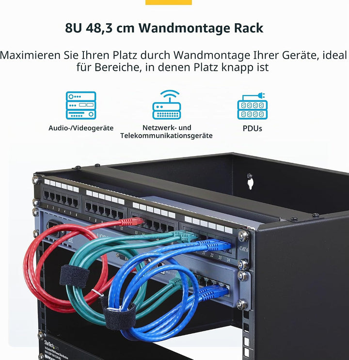 StarTech.com 8HE Netzwerkschrank 19 Zoll - Wandhalterung für Patchpanel/Netzwerk geräte - 13,75 Zoll