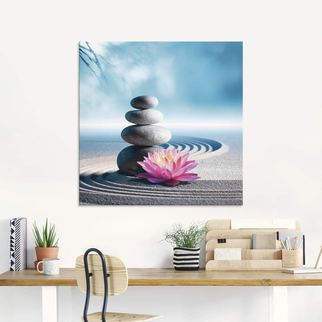 ARTland Glasbilder Wandbild Glas Bild einteilig 100x50 cm Querformat Asien Steine Sand Seerose Lilie