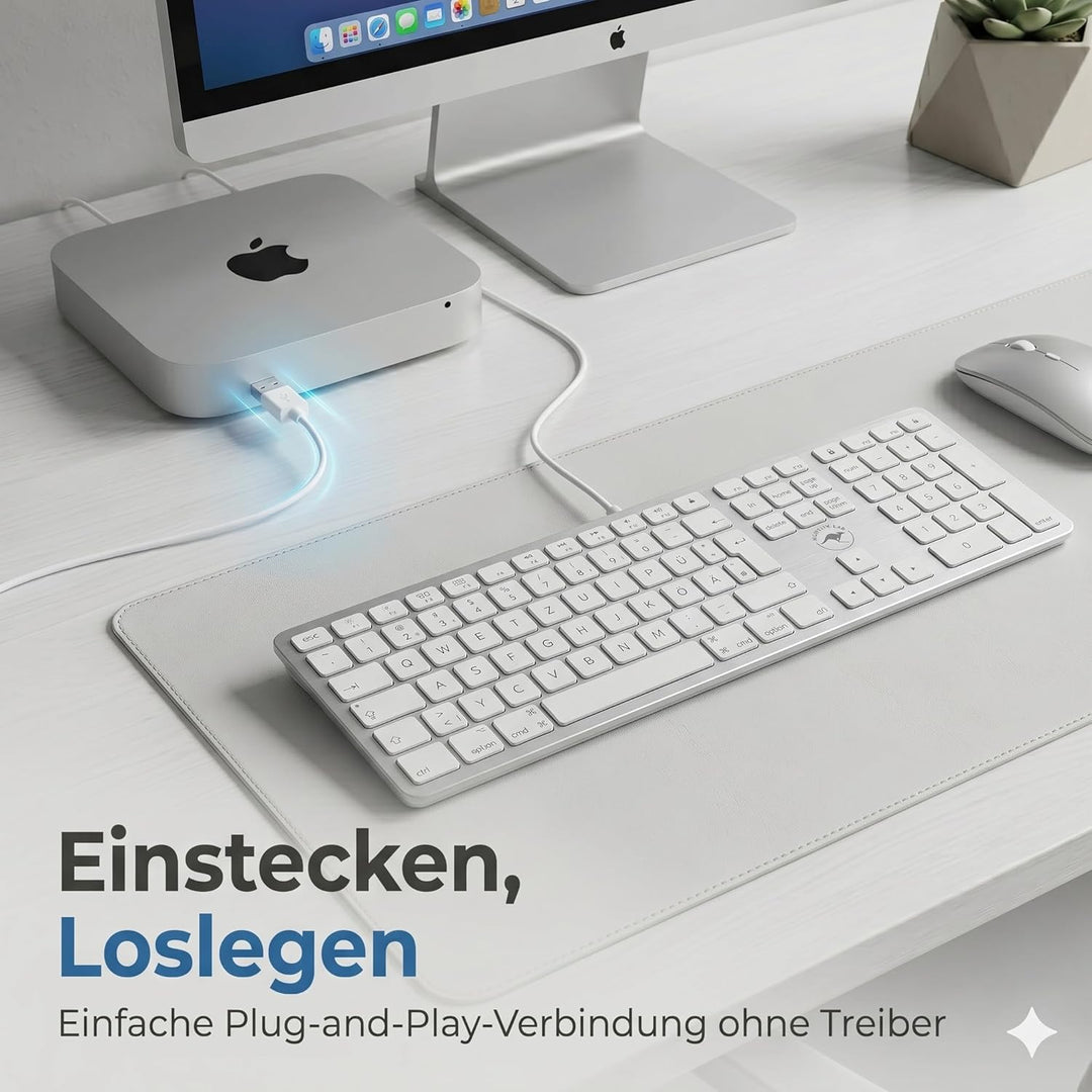 Mobility Lab ML311142 wired Tastatur mit dem deutschen QWERTZ Tastaturlayout für Mac- Weiss/Silber Q