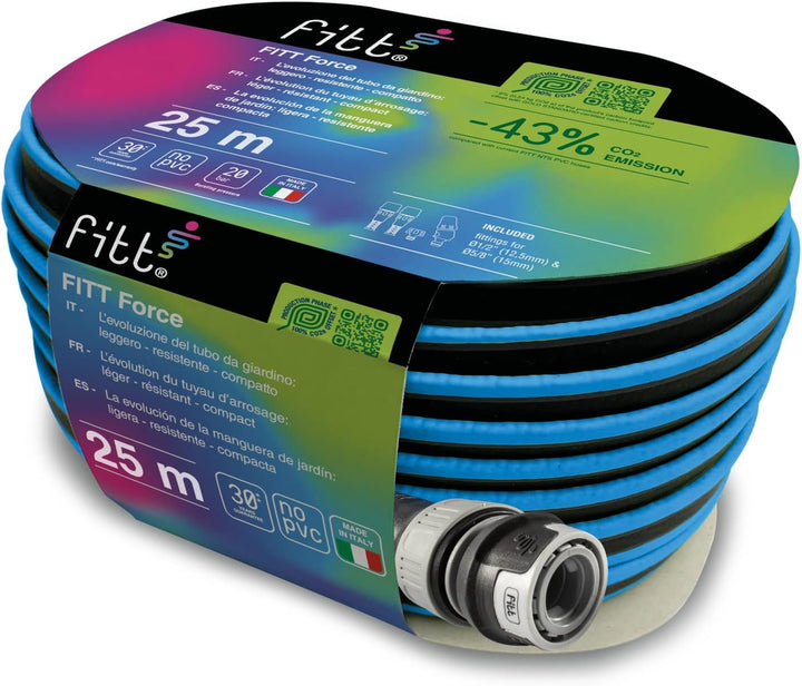 FITT Force 25 m, Wasserschlauch für den Garten zur Bewässerung, leicht, robust und kompakt, für Inte