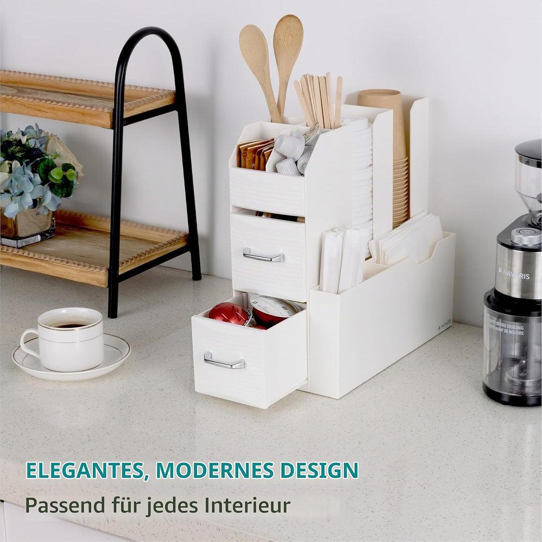 Navaris Kaffee und Tee Organizer Set - Aufbewahrungsbox Kaffeezubehör Zuckersticks Kaffeesahne - Tee