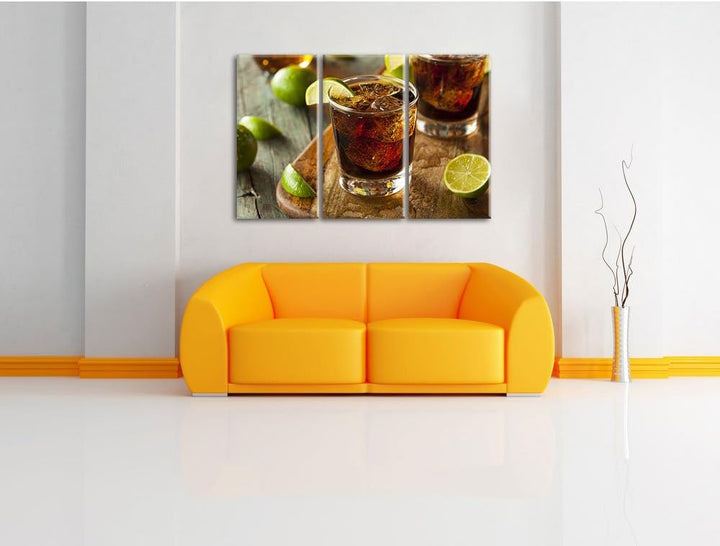 Pixxprint Erfrischender Cuba Libre als Leinwandbild | Grösse: 3 Teilig (120x80) | Wandbild| Kunstdru