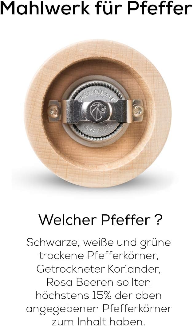 PEUGEOT - Pfeffermühle Paris 18 cm - Schwarzer Pfeffer - Klassische Mahlgradeinstellung - Aus PEFC-z