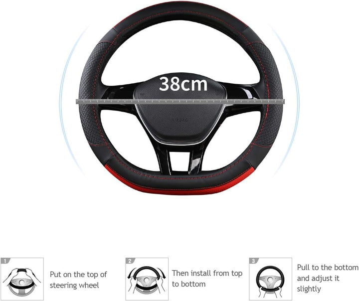 Ergocar Sport D-Form Auto Lenkradbezug Rutschfester Auto Lenkradschutz Mikrofaser PU Leder für Durch