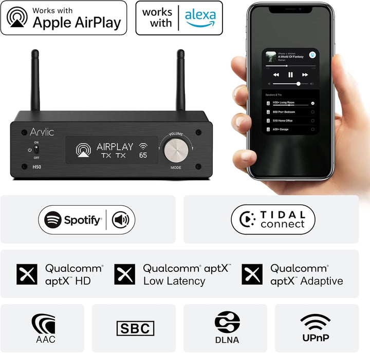 Arylic H50 Hi-Fi Multiroom WiFi Amplifier mit Bluetooth aptX HD, HDMI ARC, Airplay 2 & Spotify Strea