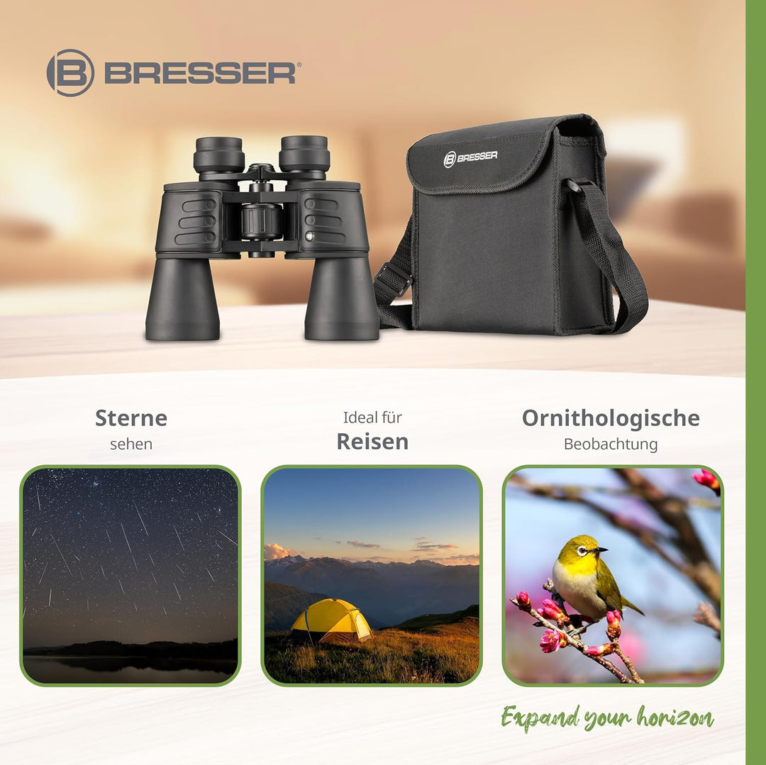 Bresser Fernglas Hunter 10x50 mm mit Prismen aus vollvergütetem BK-7 Glasmaterial, faltbaren Augenmu