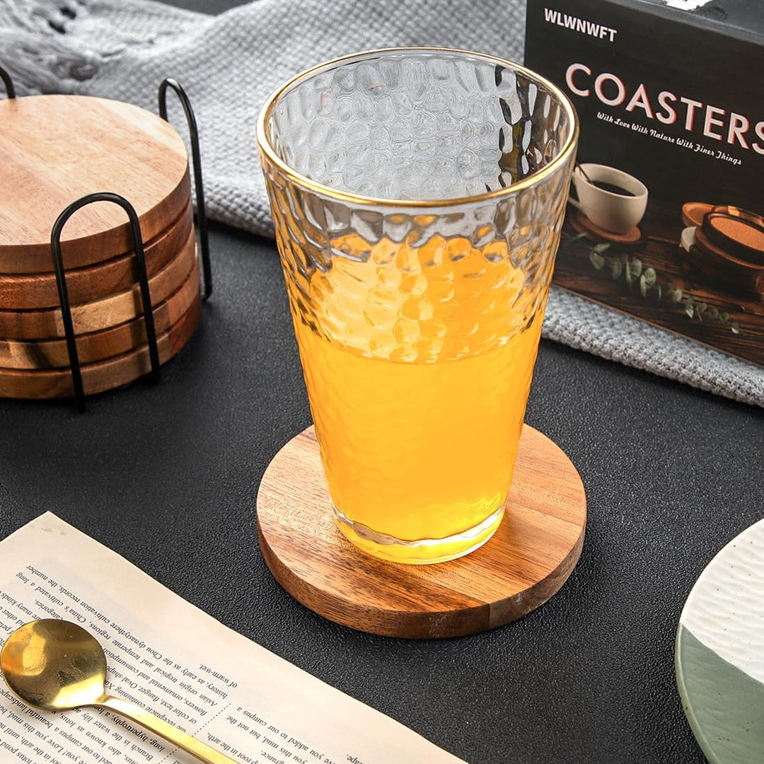 Untersetzer Gläser Holz 6er Set, Glasuntersetzer Holz mit Flaschenöffner, Bierdeckel Untersetzer run