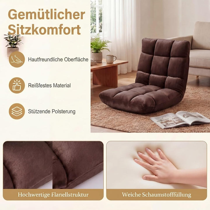 RELAX4LIFE Bodenstuhl klappbar, Bodensessel mit Liegefunktion (Kaffee) | Bodensitz mit Verstellbarer