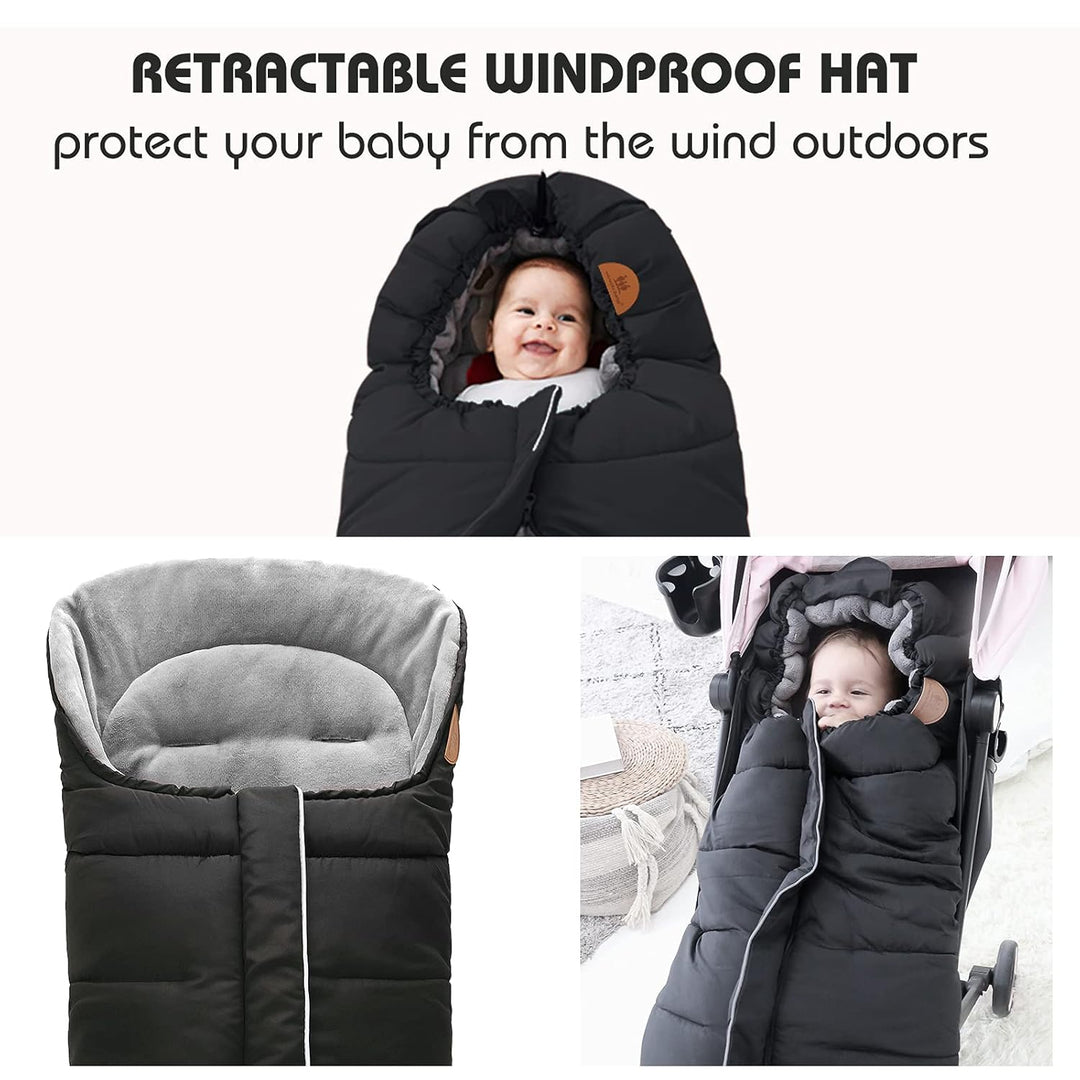 Fusssack Babyschale für Kinderwagen Buggy Universal Winter Baby Schwarz 102X54CM, Schwarz 102X54CM