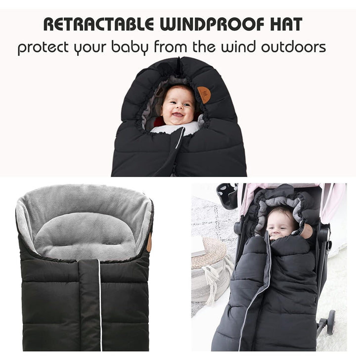 Fusssack Babyschale für Kinderwagen Buggy Universal Winter Baby Schwarz 102X54CM, Schwarz 102X54CM
