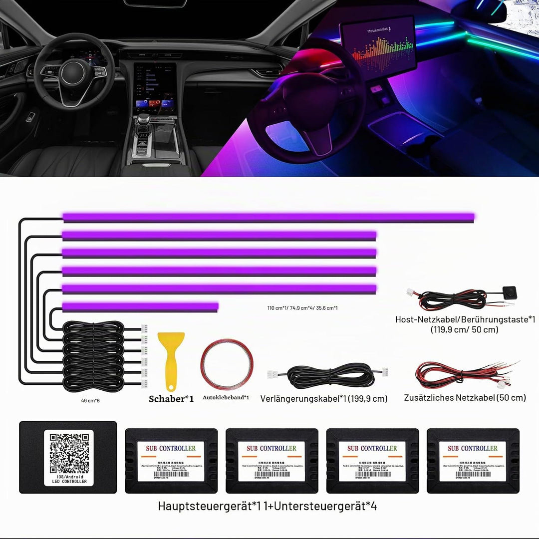 TWETIZ Acrylic Interior Car LED Strip Light with Wireless APP, RGB 6 in 1 with 175 inches 593 LEDs F
