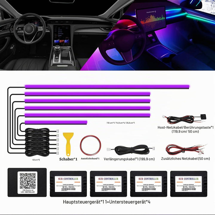 TWETIZ Acrylic Interior Car LED Strip Light with Wireless APP, RGB 6 in 1 with 175 inches 593 LEDs F