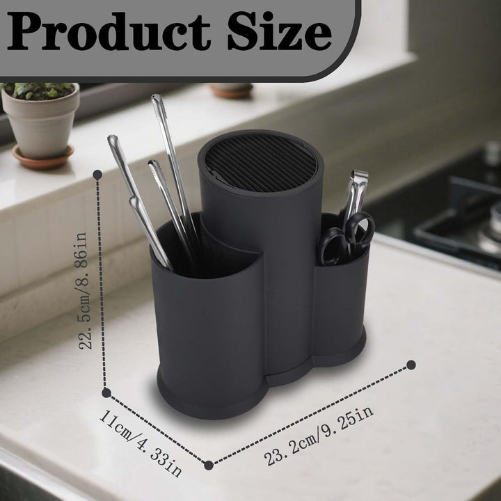 3 in 1 Messerblock Ohne Messer, Universal Schwarz Runder Messerblockhalter unbestückt mit Utensilien