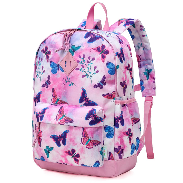 VASCHY Mädchen Schulrucksack 4-6 Jahre Schulrucksack mit Seitentaschen und Brustgurt 148-schmetterli