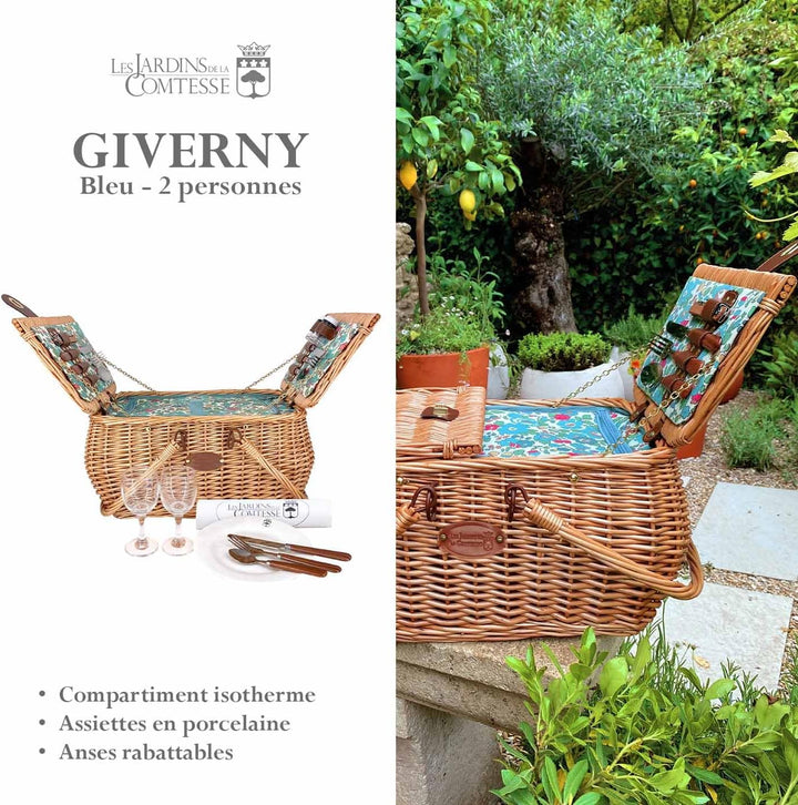 Les Jardins de la Comtesse - Picknickkorb Giverny – 2 Personen – Grün – komplett mit Kühlfach – Gesc