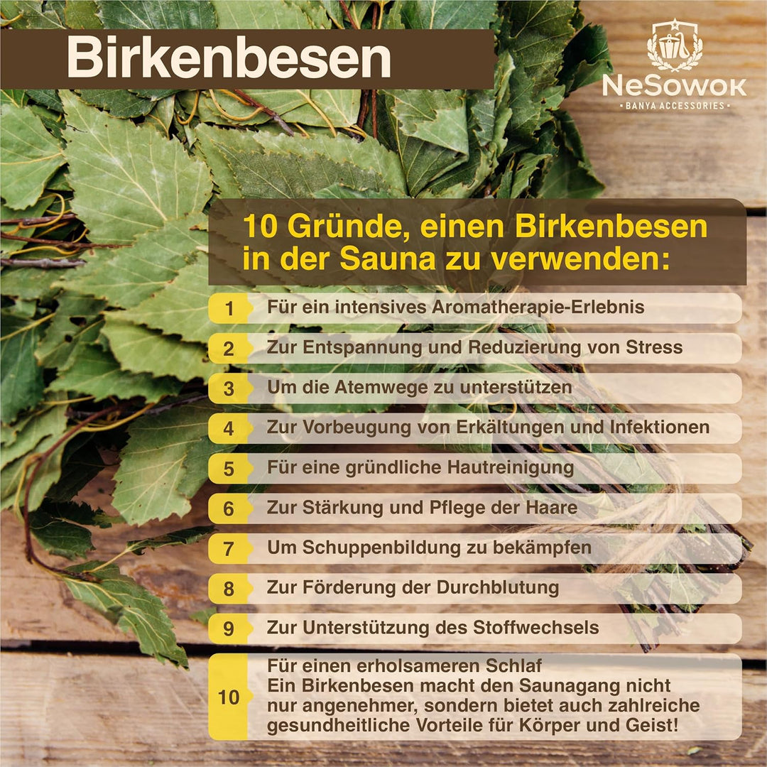Birkenbesen Premium für Sauna & Banja – 100% Junge Birkenzweige – Naturduft für Aufguss – weich & fo
