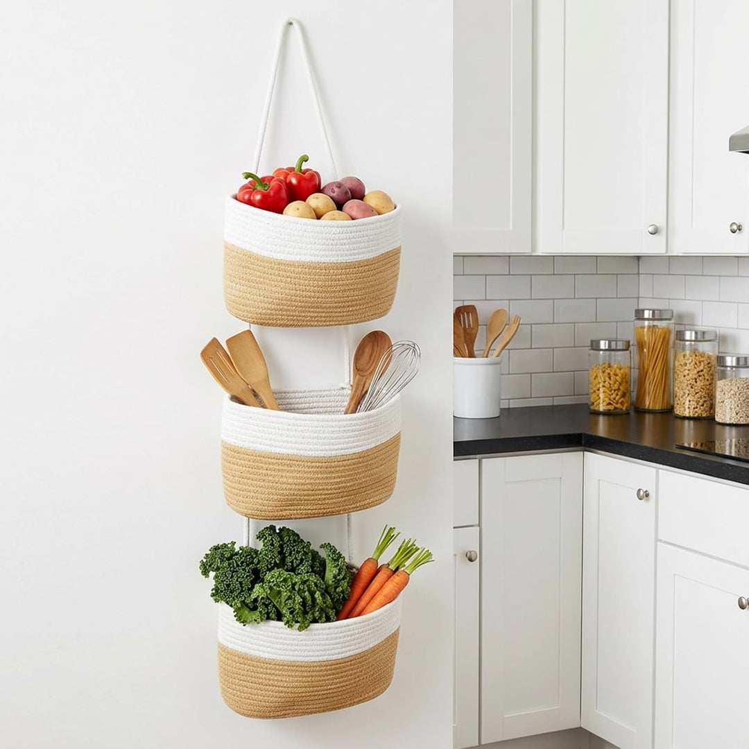 OJTOJT Hängender Organizer, Hängeorganizer Mit Haken, Wand Hängen Tasche Zum3-Tier, Hängeregal Stoff