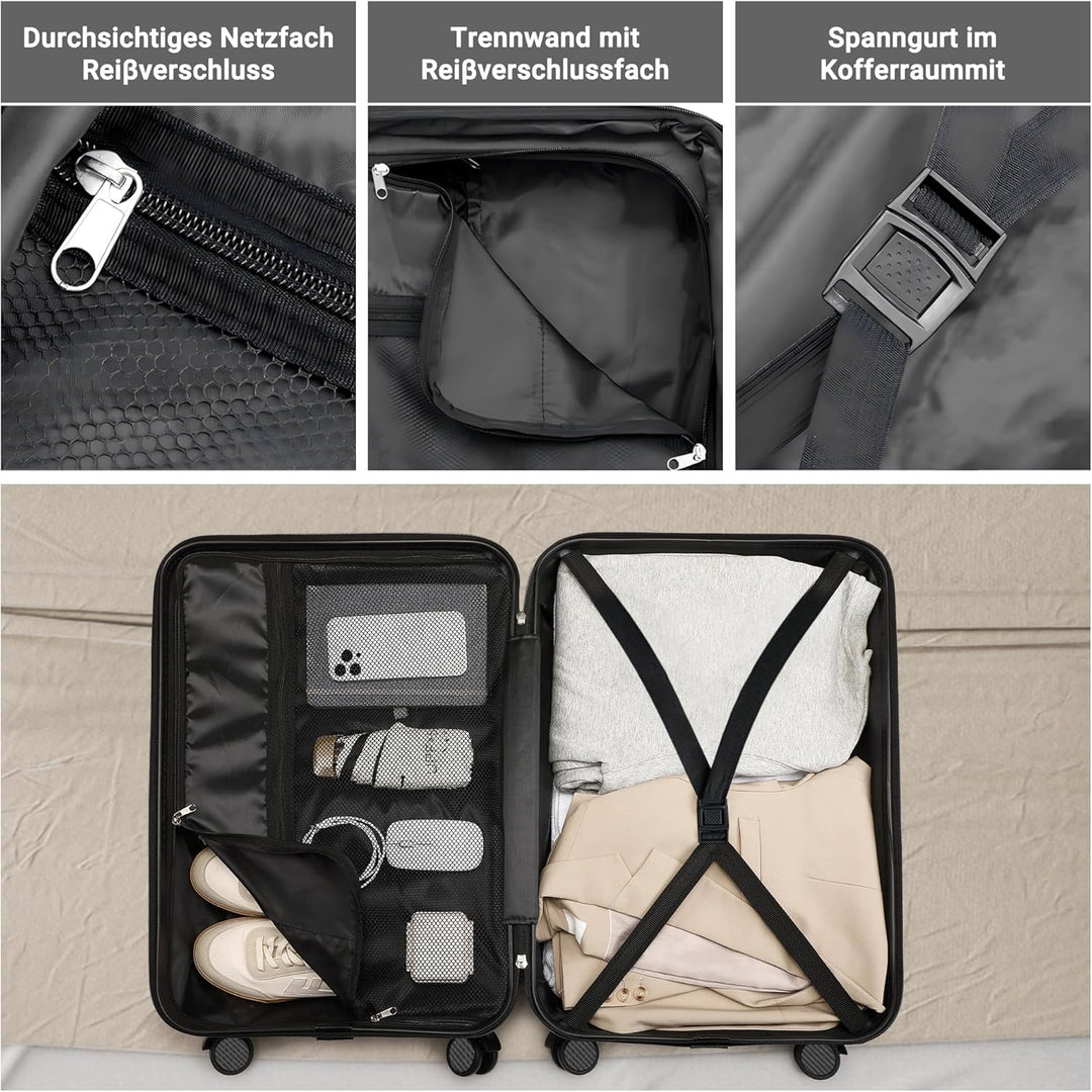 Ravas Kofferset 2 Teilig Hartschale, Koffer & Trolleys Set mit Extrafach, Reisekoffer mit Rollen Set