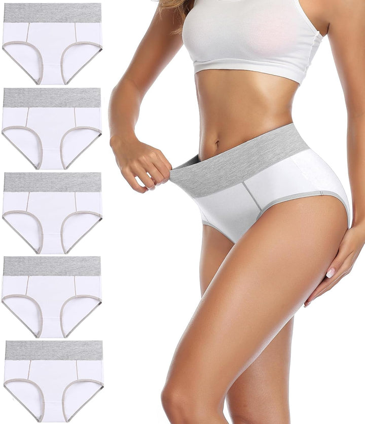 wirarpa Unterhosen Damen Baumwolle Unterwäsche Frauen Taillenslip Hohe Taille Slip 5er Pack XS Weiss