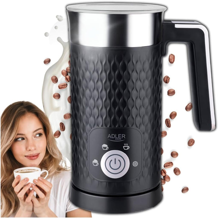 ADLER - Elektrischer Milchaufschäumer und Milchheizer - 2in1-4 Funktionen: Cappuccino, Latte, Erwärm
