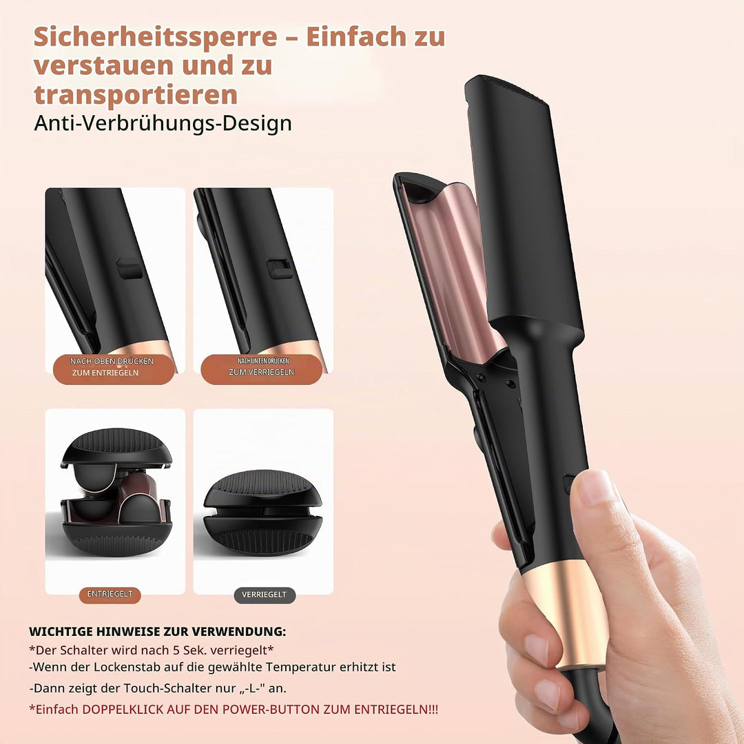 UKLISS Welleneisen, Pro Mini Welleneisen für Haare, LCD-Anzeige [120-210℃], Leichter Mermaid Hair Wa