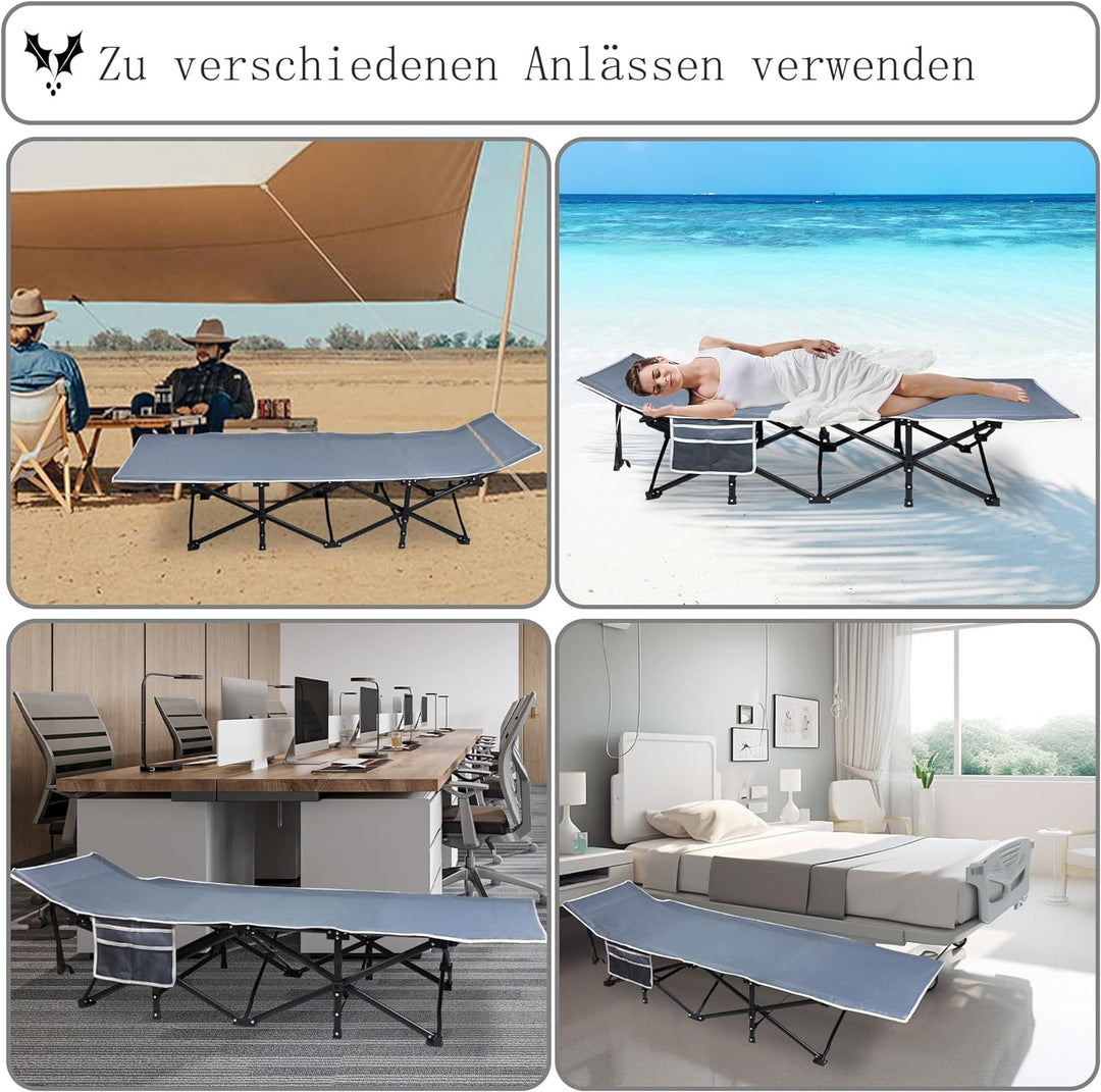 HENGMEI Feldbett Klappbar Campingbett Feldbetten Feldbetten Klappbar Bett mit Seitentasche Tragetasc