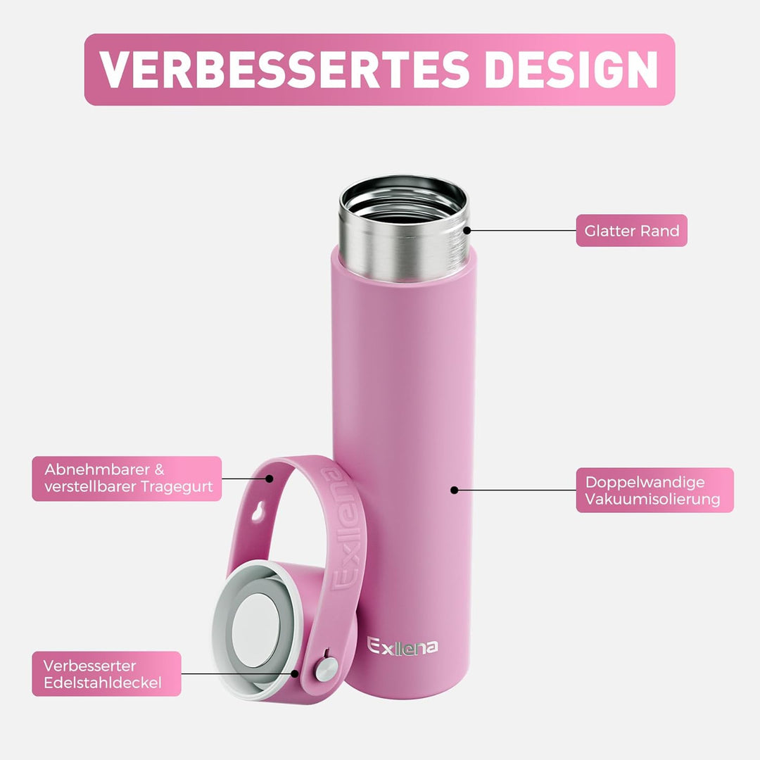 Exllena Trinkflasche Klein 300ml mit Verstellbarer Silikon-Griff – Mini Thermosflasche mit Edelstahl