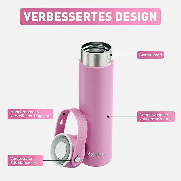 Exllena Trinkflasche Klein 300ml mit Verstellbarer Silikon-Griff – Mini Thermosflasche mit Edelstahl