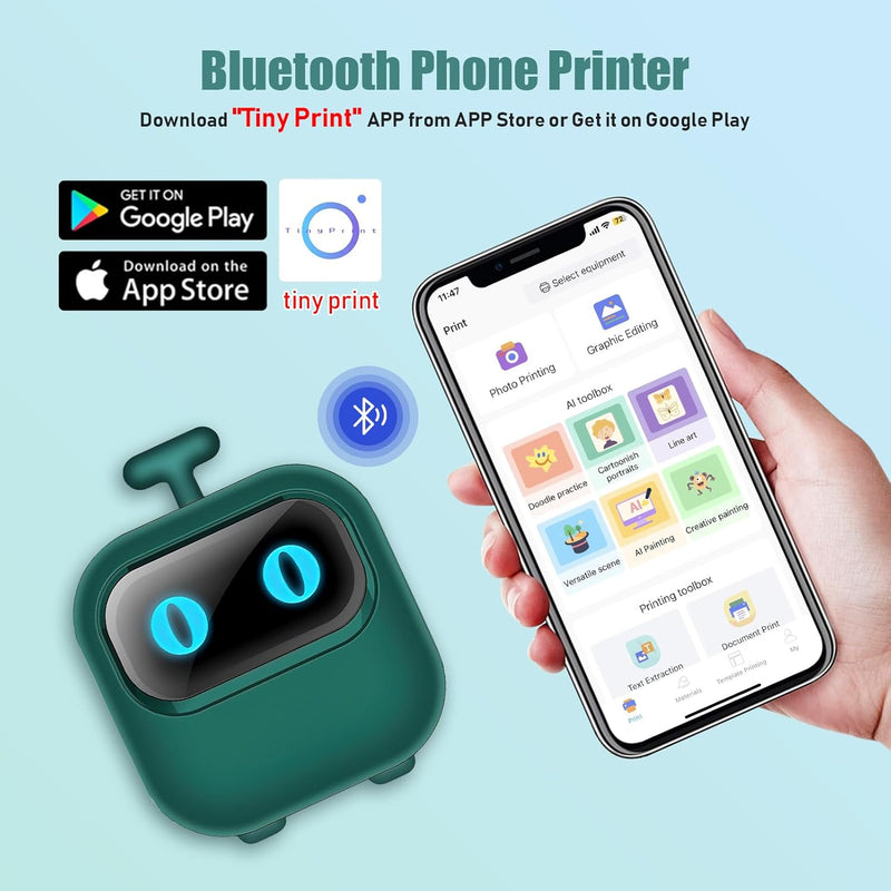 Mini Drucker Mobiler Fotodrucker Handy Drucker, Tragbarer Thermodrucker Smartphone Bluetooth Drucker