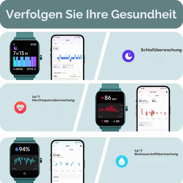 Smartwatch Herren Damen mit Telefonfunktion,1.8" Smart Watch Fitnessuhr mit Whatsapp und Alexa,Herzf
