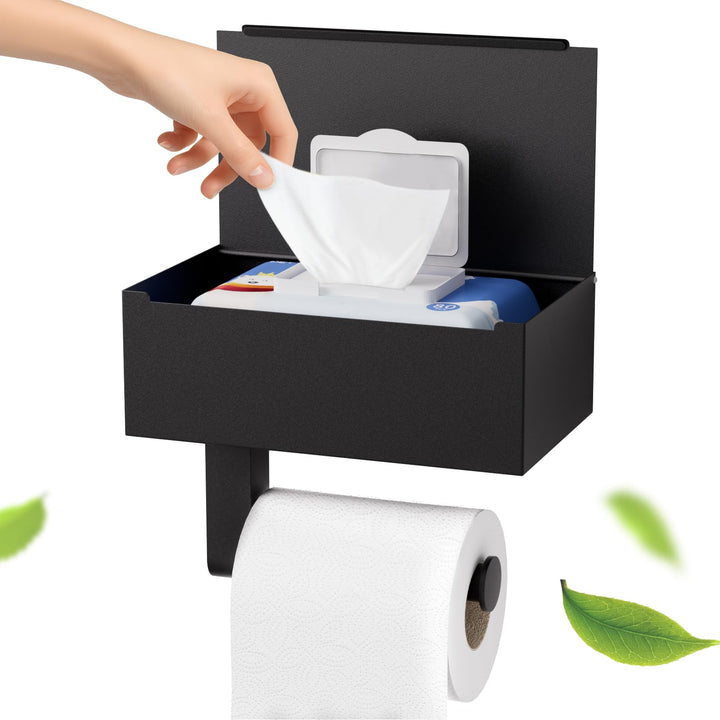 Toilettenpapierhalter Schwarz, Heatigo Klopapierhalter Ohne Bohren mit Feuchttücherbox Klorollenhalt