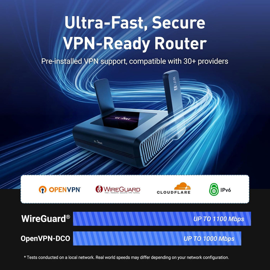 GL.iNet Slate 7 Pro (GL-BE10000) – Wi-Fi 7 Reise-Router: 6 GHz (5,7 Gbit/s), 2,8" Touch, WireGuard (