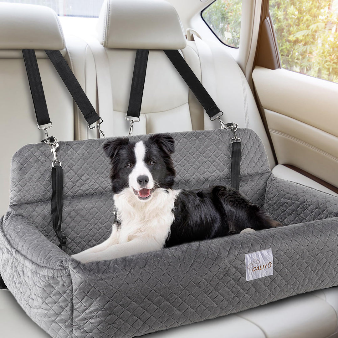 CALIYO Hunde Autositz，Hunde Autositz Rückbank mit verstärkten Wänden und Sicherheitsgurt. Herausnehm