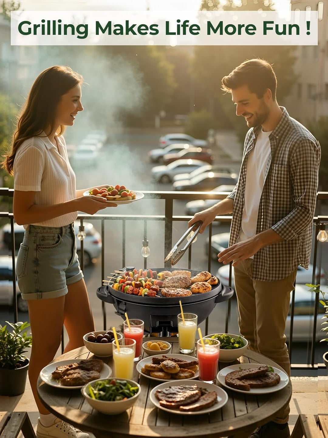 FOHERE 2400W Elektrischer Elektrogrill 2in1 Tischgrill - Standgrill mit Thermostat, Grillplatte mit