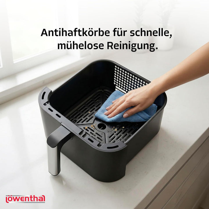 Löwenthal Airfryer XL 11L | Heissluftfritteuse mit Doppelkammer 5.5L + 5.5L | 2800W | Digitales Touc