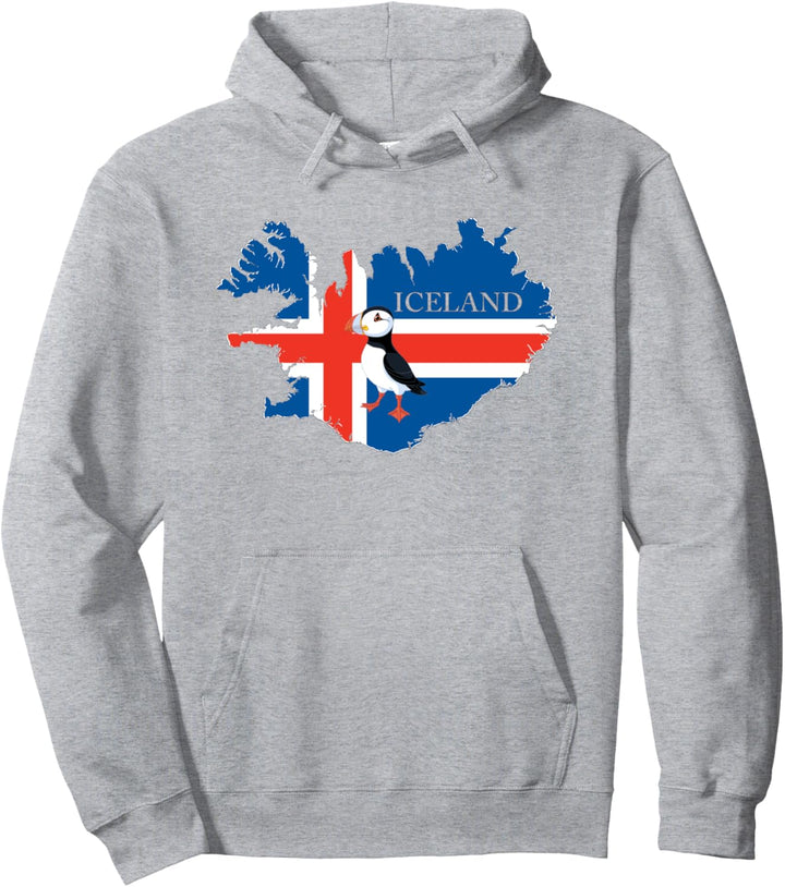 Iceland Karte mit Papageientaucher Vogel und Atlantic Pullover Hoodie