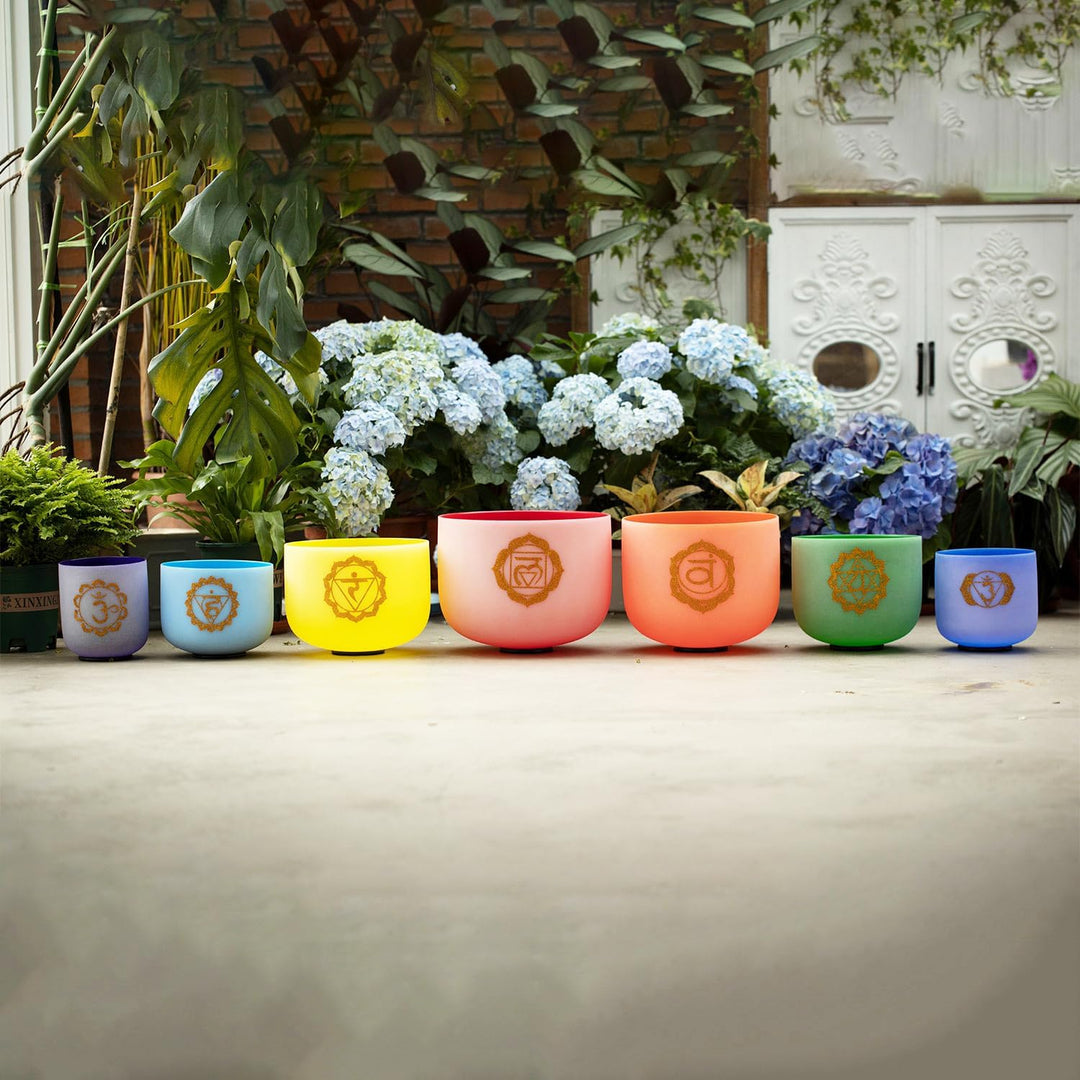 Hye-eun Klangschalen Set 7 chakren,﻿432Hz Farbige Kristall-Klangschalen Set 17,8-30,5 cm (7-12 Zoll)