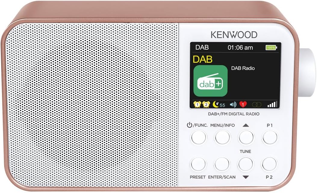 Kenwood CR-M30DAB-R - Tragbares DAB+ Radio mit Bluetooth, integriertem Akku & 6,1cm Farbdisplay, Ros