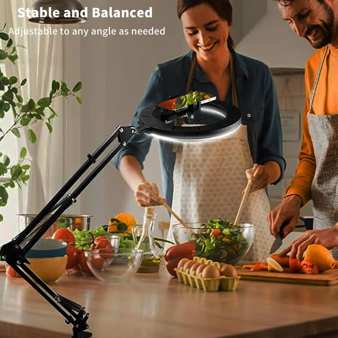 Ringlicht mit Stativ, Doppelter Sockel Handy Stativ mit Ringlicht 10", Licht 3 Lichtfarben+10 Hellig