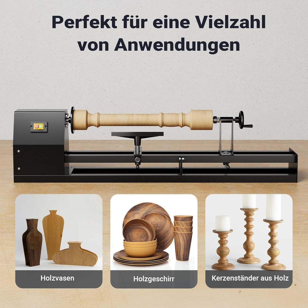Wiltec Drechselbank 400 W mit verstellbarem Reitbock, Drechselmaschine mit Planscheibe u. Sicherheit