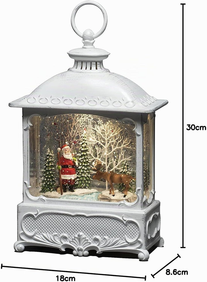 Konstsmide Wasserlaterne gross, Weihnachtsmann mit Elch, antique weiss, mit an/aus Schalter, 5h Time