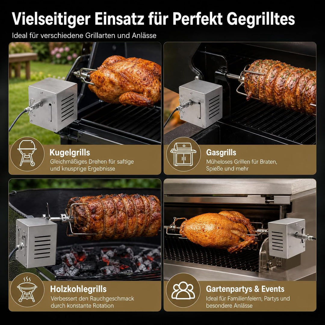 Grillmotor für Grillspiess, 25 W Edelstahl, bis 100kg | Hohem Drehmoment, Effiziente Wärmeableitung,