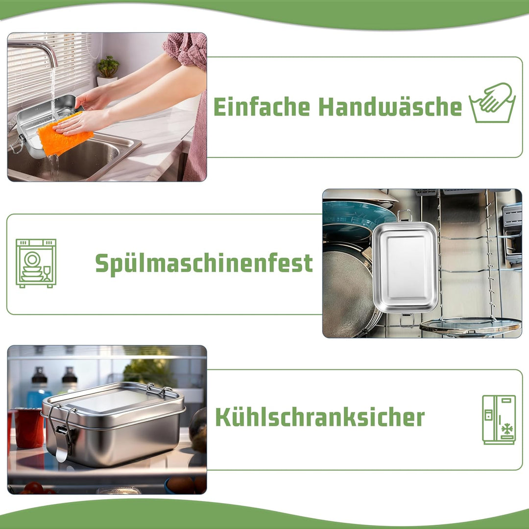 Homikit Brotdose mit Fächern 2er Set, 2400ml Edelstahl Lunchbox Bento Box Erwachsene, Auslaufsicher