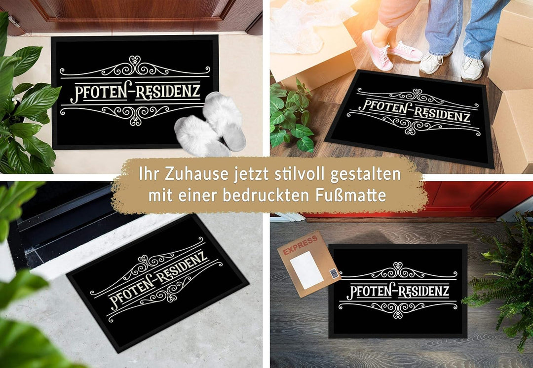 Fussmatte mit lustigem Spruch - Pfoten Residenz - Beste Geschenkidee für Familie mit Haustier - 60 x