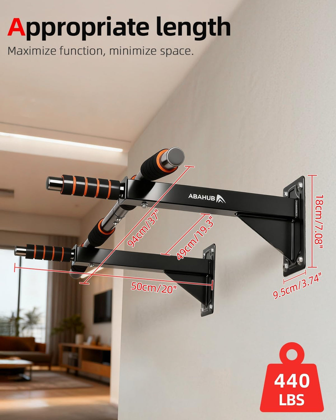 Abahub Klimmzugstange Wandmontage, Mehrfach Griff Chin-Up-Bar für Heimtraining, Bohrmontage, Wand Pu
