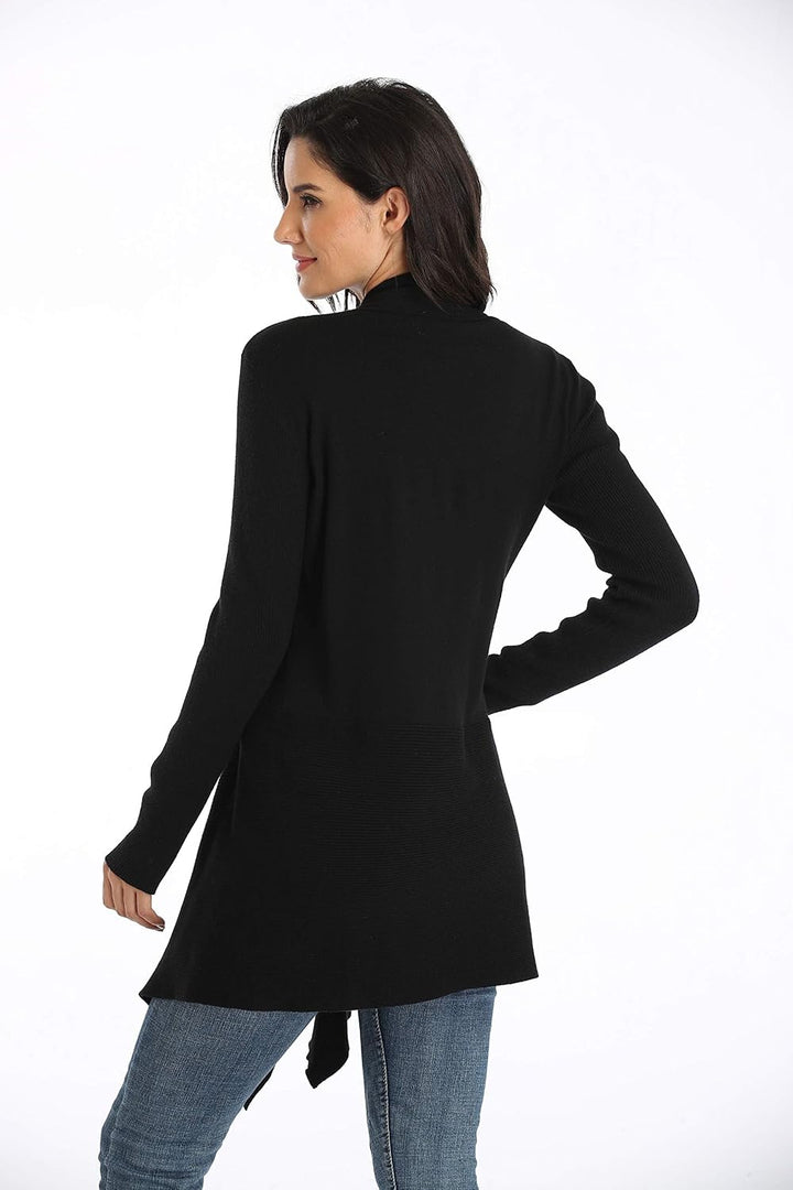 Dilgul Cardigan Damen Strickjacke Langarm Strickmantel Lang Pullover Open Front Unregelmässiger Saum