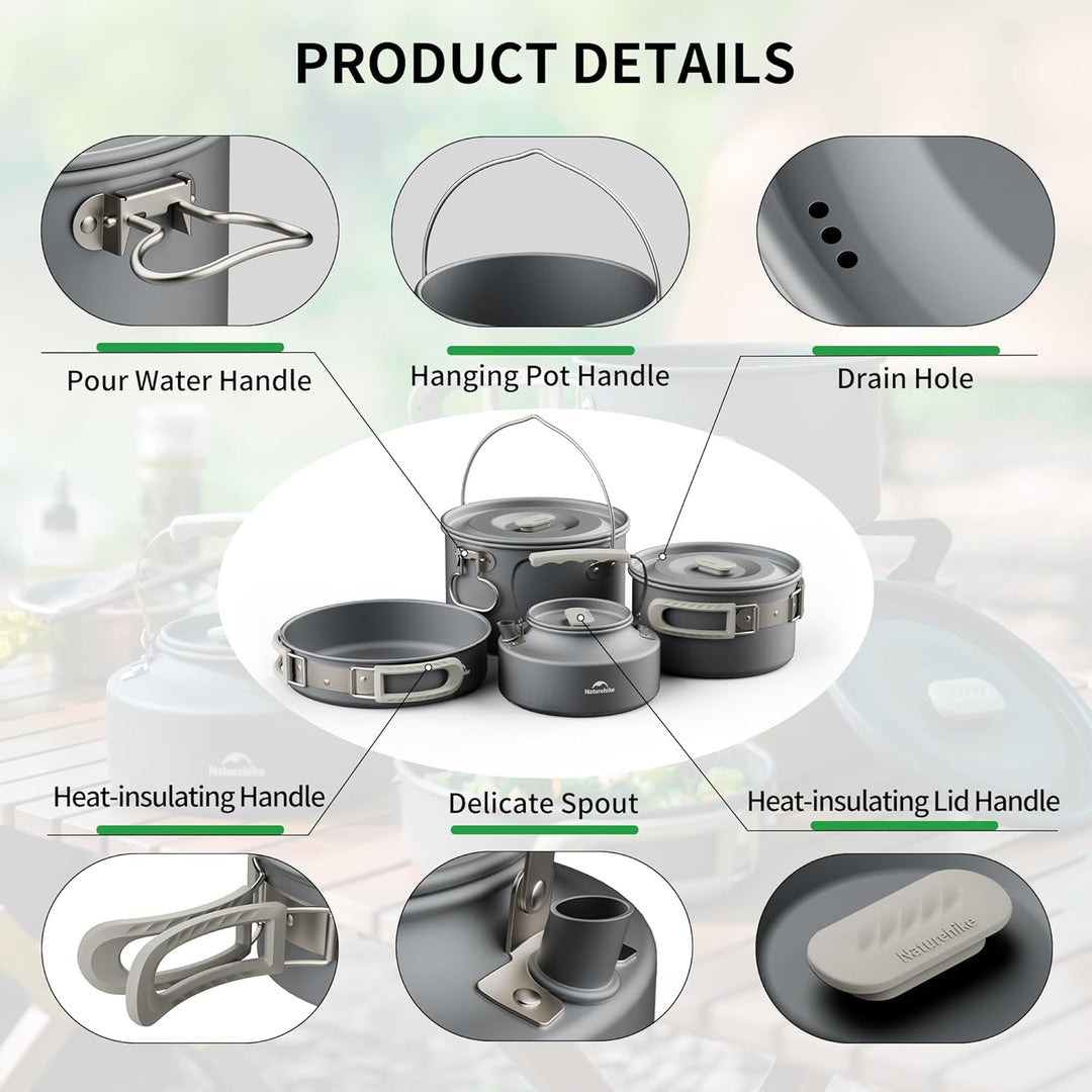 Naturehike Camping Topfset Geschirr Kochgeschirr Set Kochtopf für 2-7 Personen Zum Camping Outdoor W